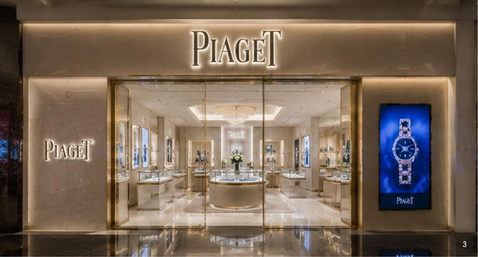 Modern luxury jewelry showcase with white stone & champagne gold metal