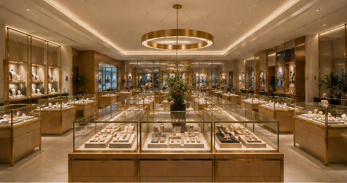 Large open champagne display central islands