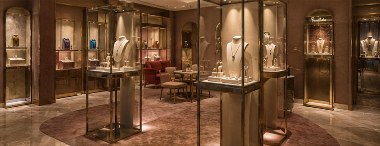 Italian art vitrine for high-jewelry appreciation zones