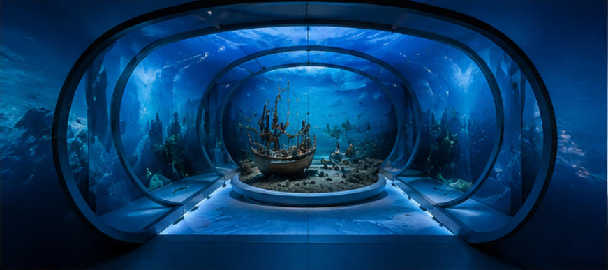 Touchscreen integrated multimedia exhibit stands for pearl culture intro