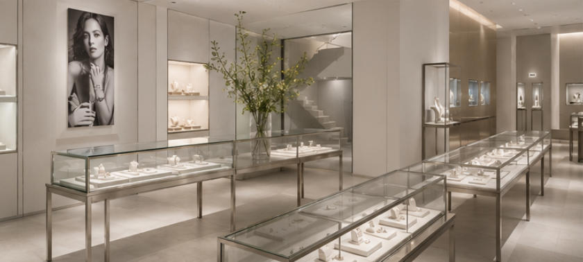 Geometric sculpture-style display central islands
