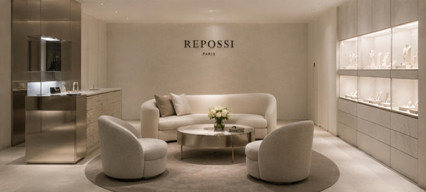 Full 280㎡ blank minimalist interior Repossi Paris flagship