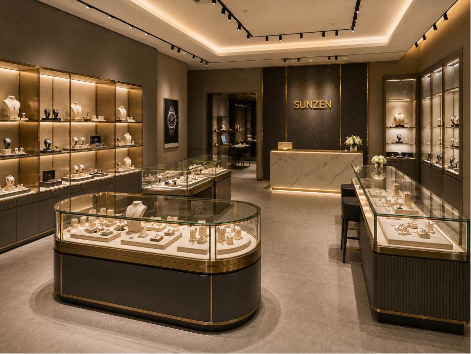 Retail display solutions with custom showcases wall displays island fixtures counters lighting manufacturing and store installation