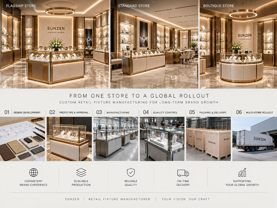 Custom retail fixture manufacturing program supporting repeat production multiple store formats and long-term retail rollout
