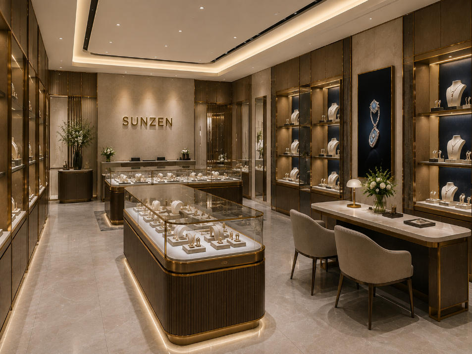 Custom retail fixture integration within luxury retail store interior design