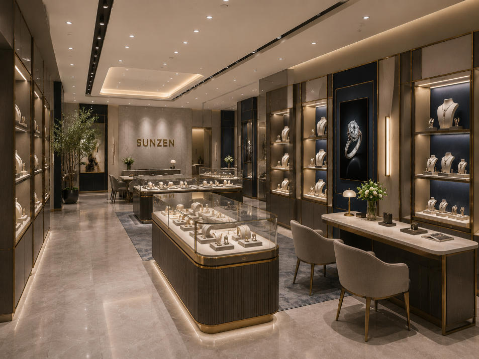 3D retail store design visualization with custom showcases and interior space planning