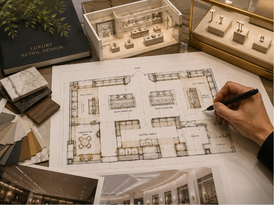 Retail store design with store layout planning display zones and custom retail fixtures