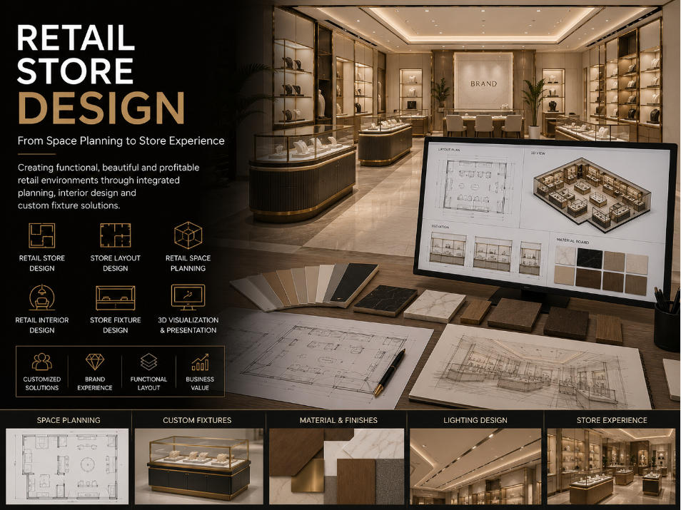 Retail store design with store layout design space planning interior design and custom store fixtures