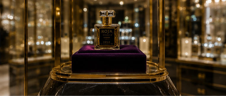 Velvet treasure plinth for rare collector perfume exhibits