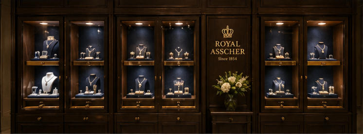 Ultra clear ring cabinets exclusive for bespoke wedding diamond sets