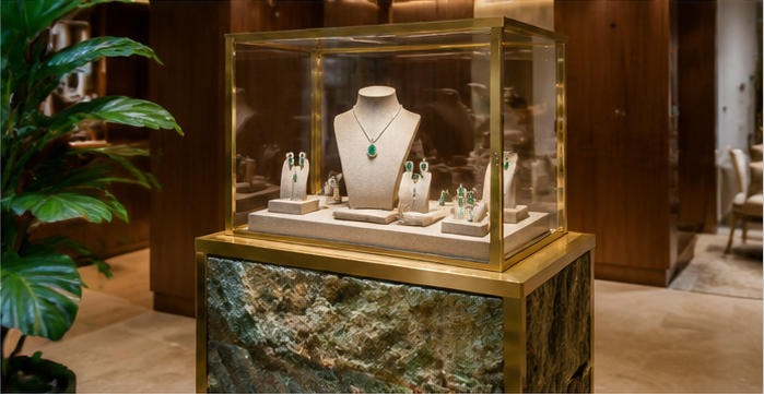 Luxury gem plinth window focal tropical gem display
