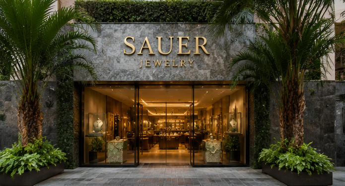 Full tropical luxury gemstone boutique interior São Paulo