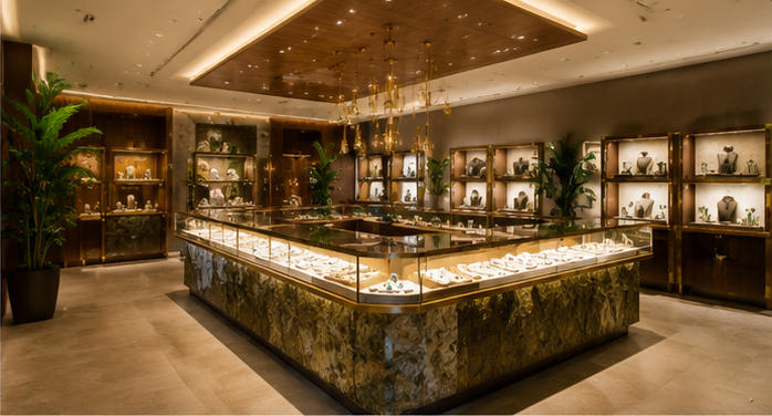 Tropical jewelry island tropical luxury gemstone boutique central counter