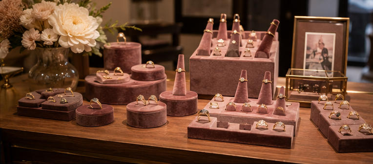 Velvet jewelry stand for designer side collections