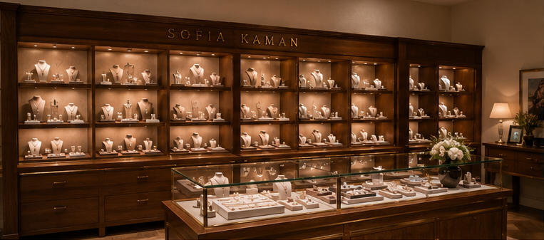 Walnut bridal case for main wedding ring exhibition area