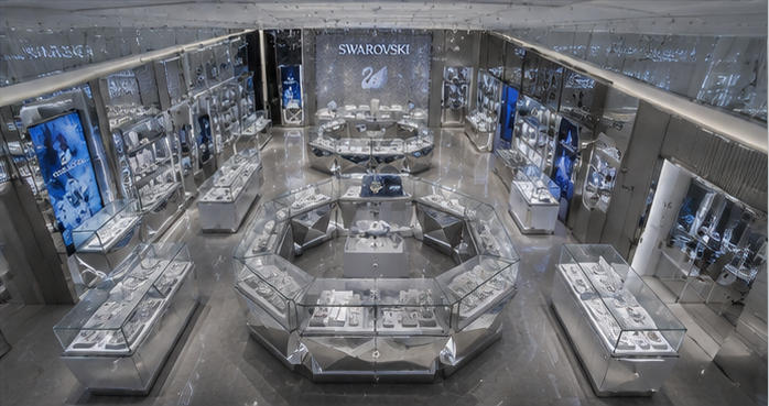 Full interior view & overall tech-style exhibition system