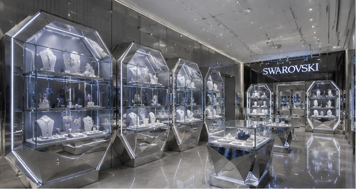 Geometric futuristic jewelry cabinet for crystal collections