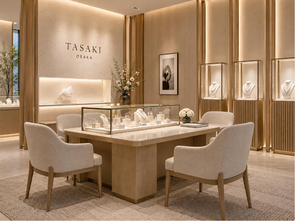 VIP high jewelry presentation area inside Japanese luxury jewelry flagship store