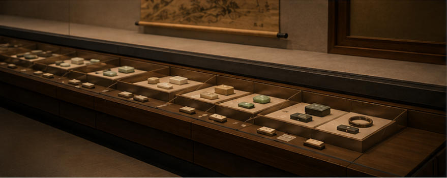Oriental display unit for miniature antique collections