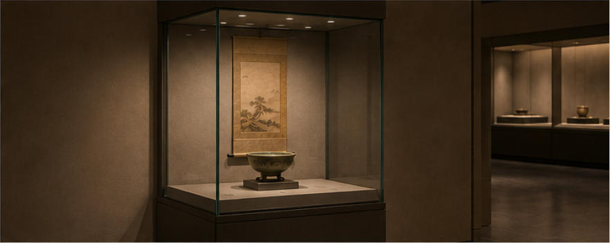 Temp controlled cabinet for fragile light-sensitive relics