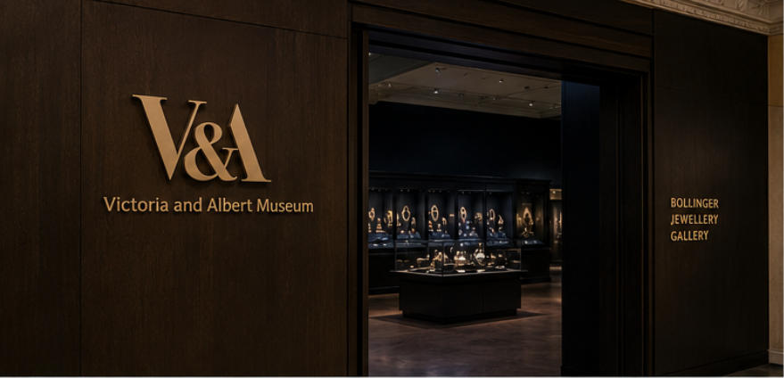 V&A jewelry vitrine for central luxury jewelry galleries