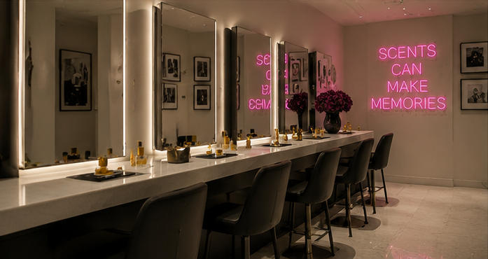 Mirror accent pods reflective aisle focal fragrance stands