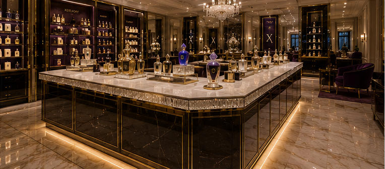 Jewelry marble perfume island for central premium tasting zone