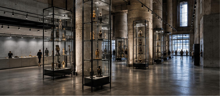 Silo gallery unit for ultra-high ceiling exhibition zones