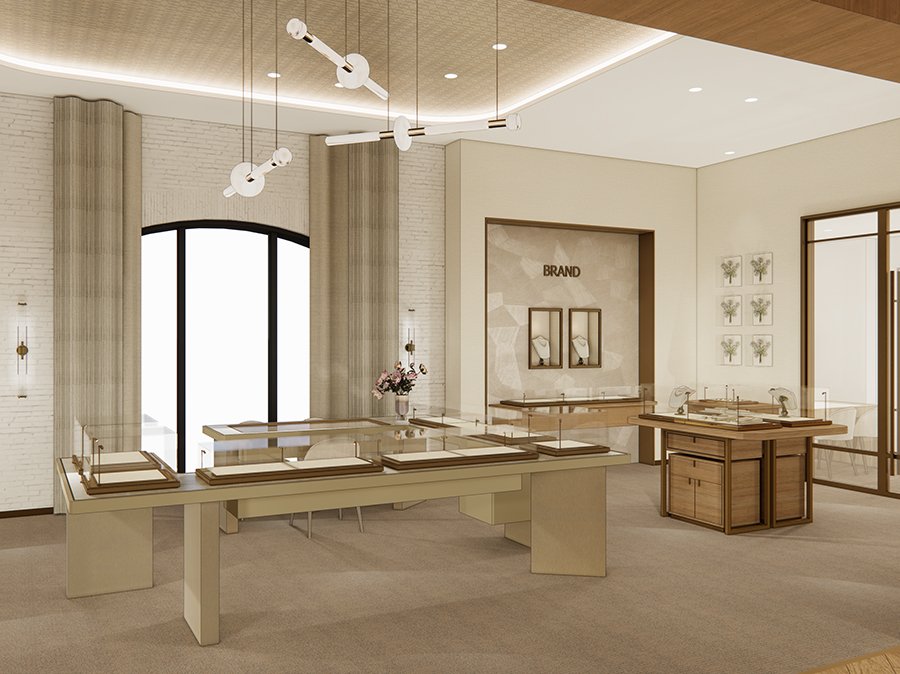 Warm ambient lighting boutique interior