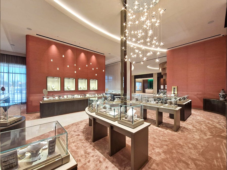 Rich color palette luxury boutique interior