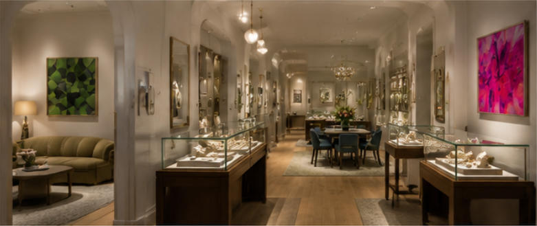 railroad apartment layout jewelry boutique
