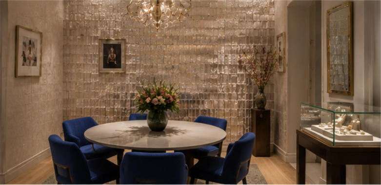 bridal VIP salon mica plaster wall
